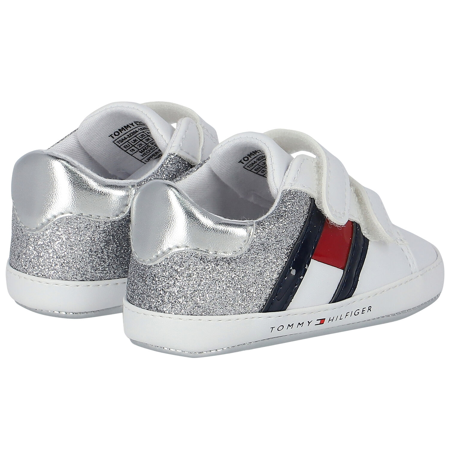 Baby Girls White & Silver Glitter Pre Walker Shoes, 1, hi-res