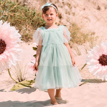Girls Green Tulle & Chiffon Dress