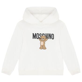 White Teddy Bear Logo Hooded Top