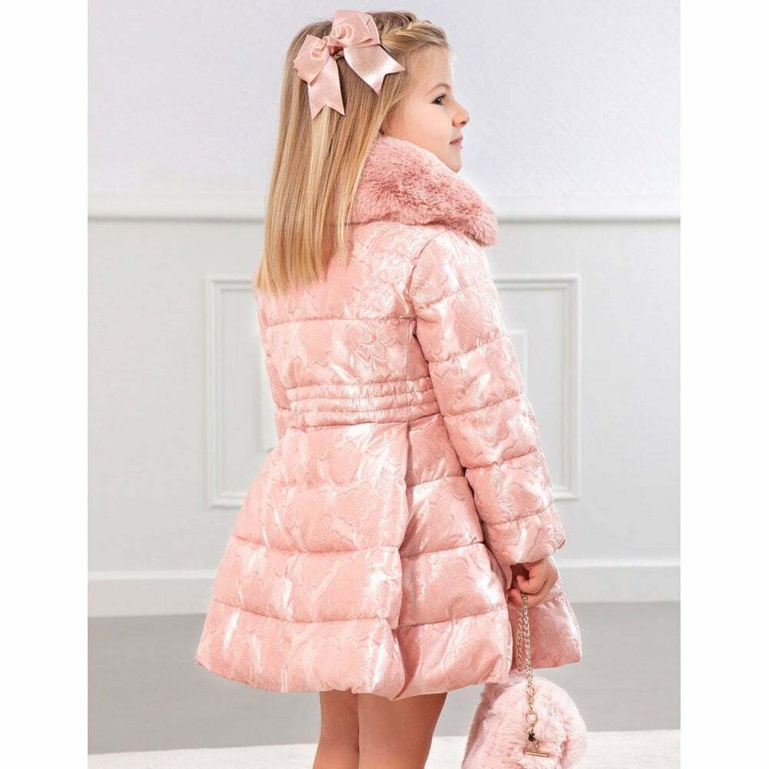 Girls Pink Padded Jacket, 1, hi-res