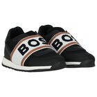 Boys Black Logo Trainers, 1, hi-res