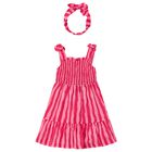 Girls Pink Striped Smocked Dress Set, 3, hi-res