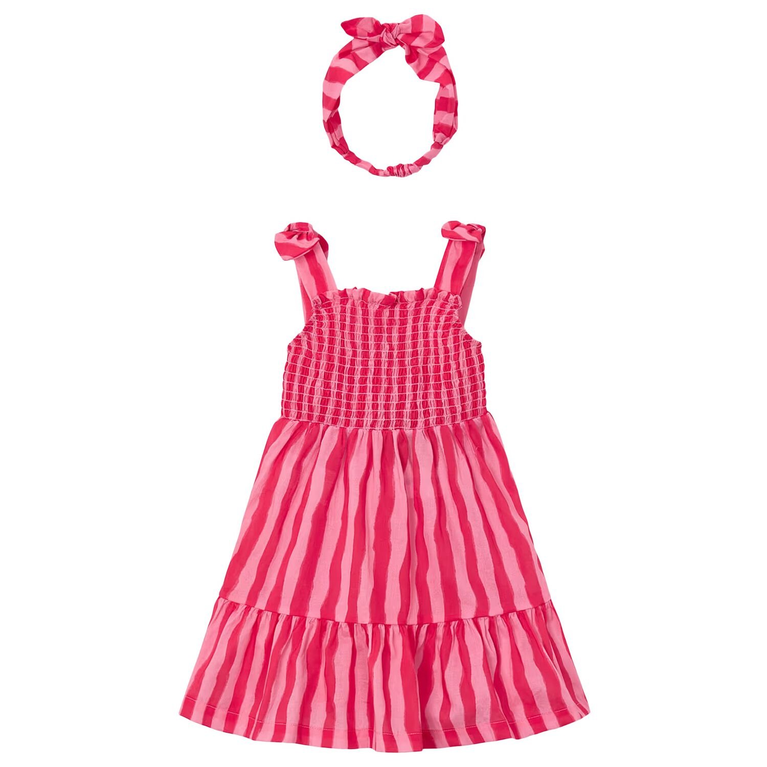 Girls Pink Striped Smocked Dress Set, 3, hi-res