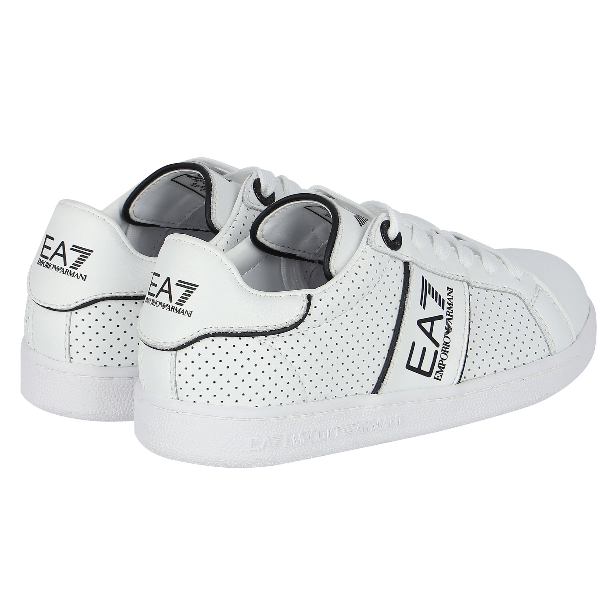 EA7 Emporio Armani White Logo Trainers Junior Couture UK