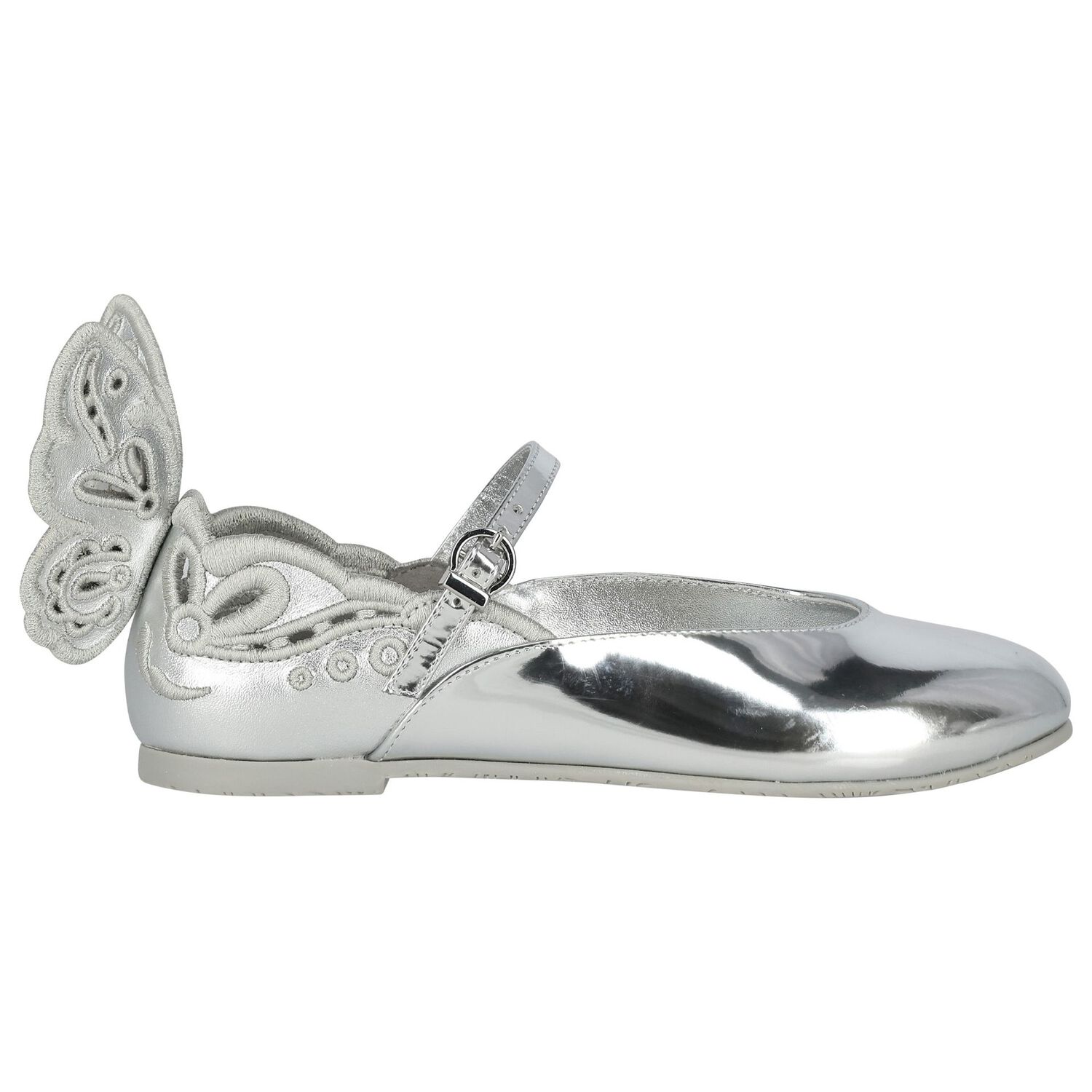 Girls Silver Butterfly Leather Shoes, 1, hi-res image number null