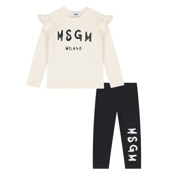 Younger Girls Ivory & Black Leggings Set
