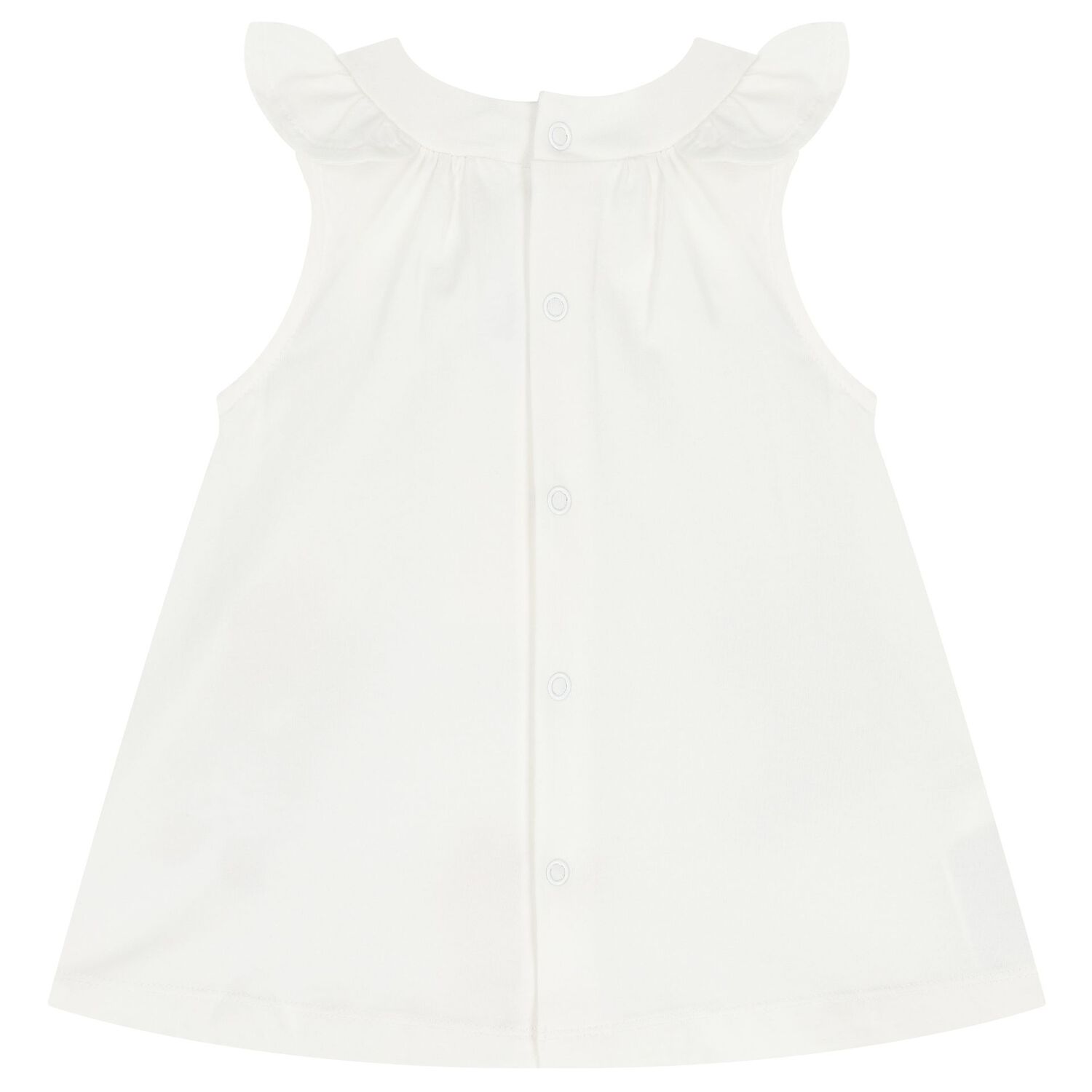 Baby Girls White Cotton Teddy Bear Dress, 1, hi-res image number null