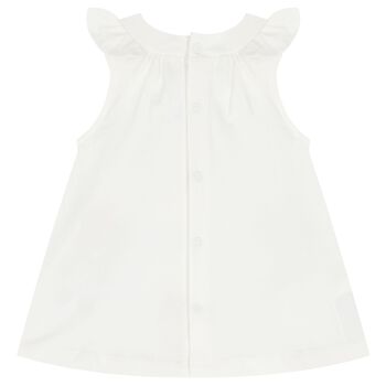 Baby Girls White Cotton Teddy Bear Dress