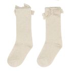 Baby Girls Beige & Gold Bow Socks, 1, hi-res