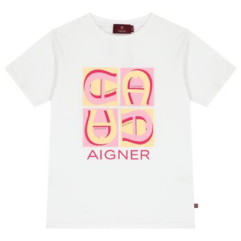 Girls White & Pink Logo T-Shirt