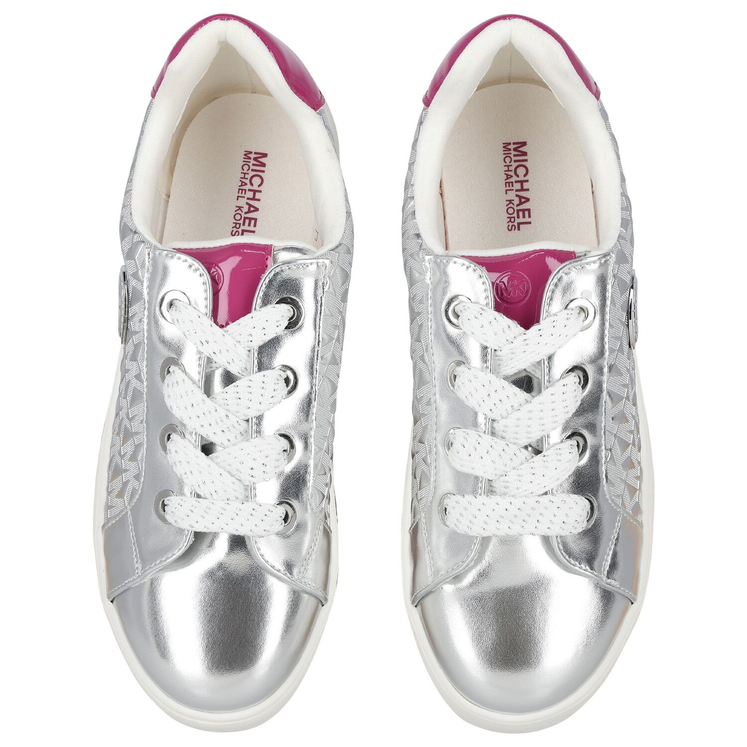 Girls Silver & Pink Logo Trainers, 1, hi-res