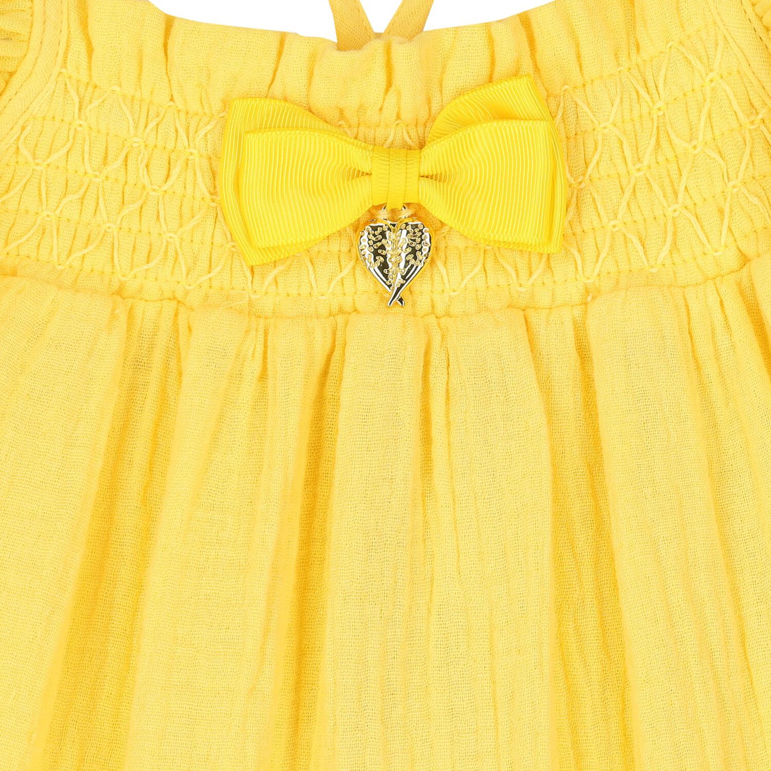 Girls Yellow Bow Dress, 1, hi-res