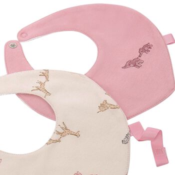 Baby Girls Pink & Ivory Animals Bibs ( 2-Pack )