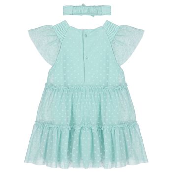 Younger Girls Green Tulle Dress & Headband Set