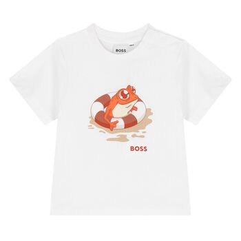 Younger Boys White Frog Logo T-Shirt