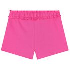 Younger Girls White & Pink Shorts Set, 1, hi-res