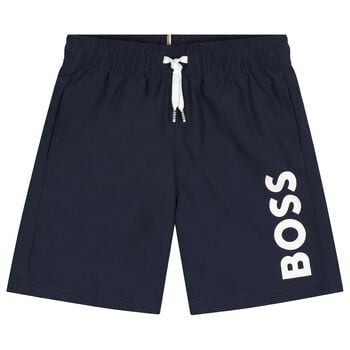 Boys Navy Blue Logo Swim Shorts