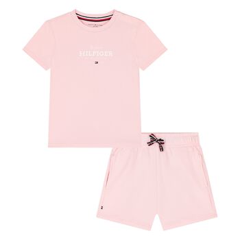 Younger Girls Pink Cotton Shorts Set