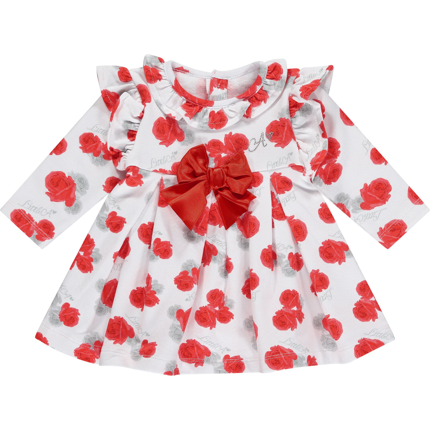 Baby Girls White & Red Roses Dress, 1, hi-res