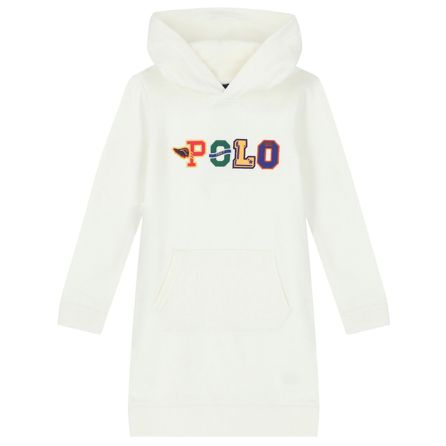 Girls White Logo Hooded Dress, 1, hi-res image number null