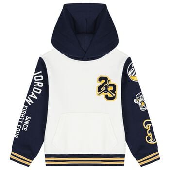 Boys White & Navy Blue Jordan Hooded Top