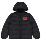 Boys Black Logo Puffer Jacket, 1, hi-res