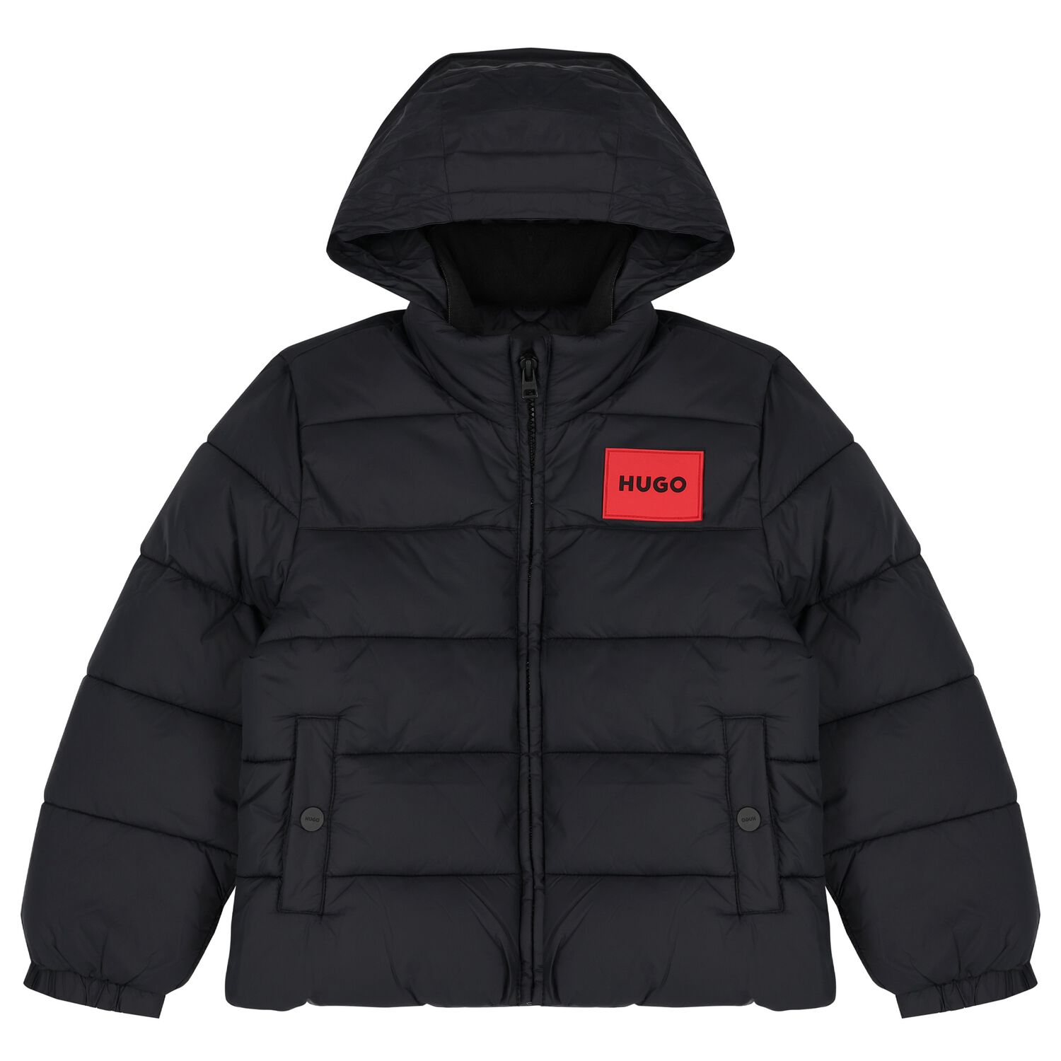 Boys Black Logo Puffer Jacket, 1, hi-res