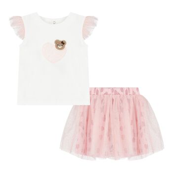 Baby Girls White & Pink Tulle Skirt Set
