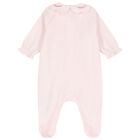 Baby Girls Pink Bow Velour Babygrow, 2, hi-res