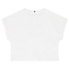 Girls White Cotton Sequin Flag T-Shirt, 2, hi-res