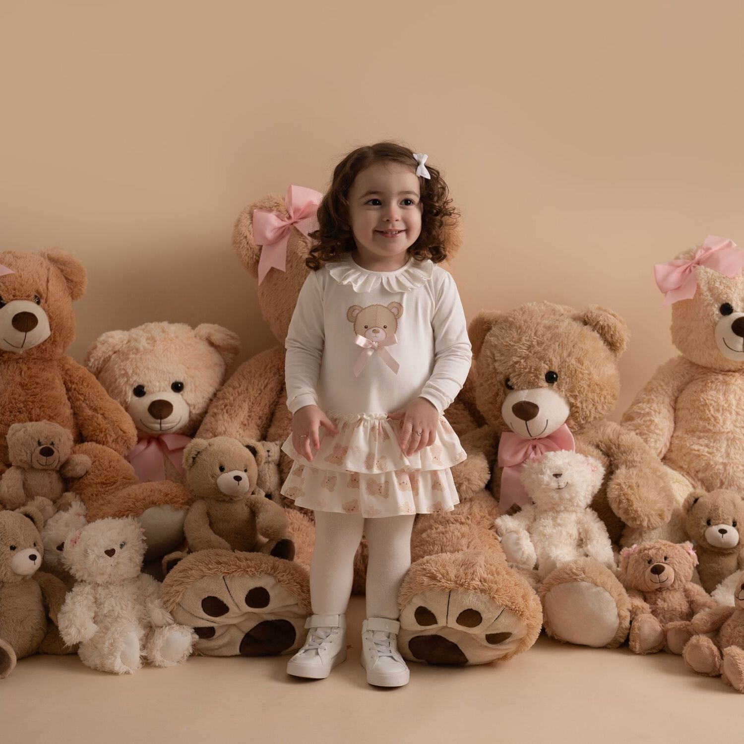 Baby Girls White Teddy Bear Dress, 1, hi-res image number null
