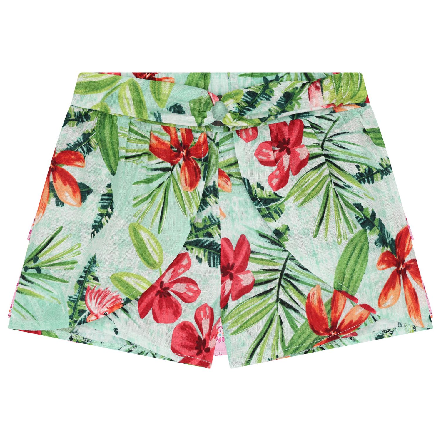 Girls Green Floral Shorts, 1, hi-res image number null