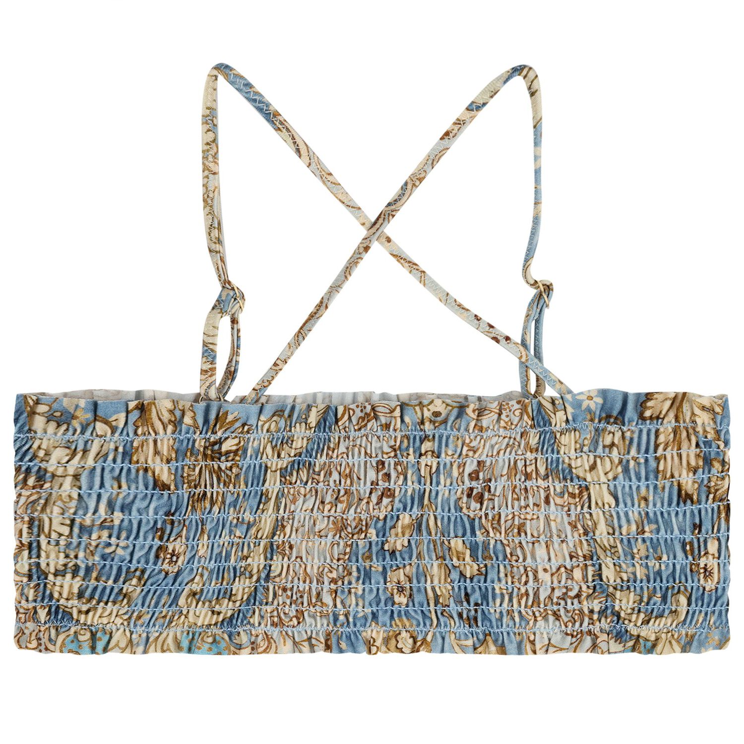 Girls Beige & Blue Floral Bikini, 1, hi-res