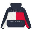 Boys Navy Blue, White & Red Logo Puffer Jacket, 1, hi-res