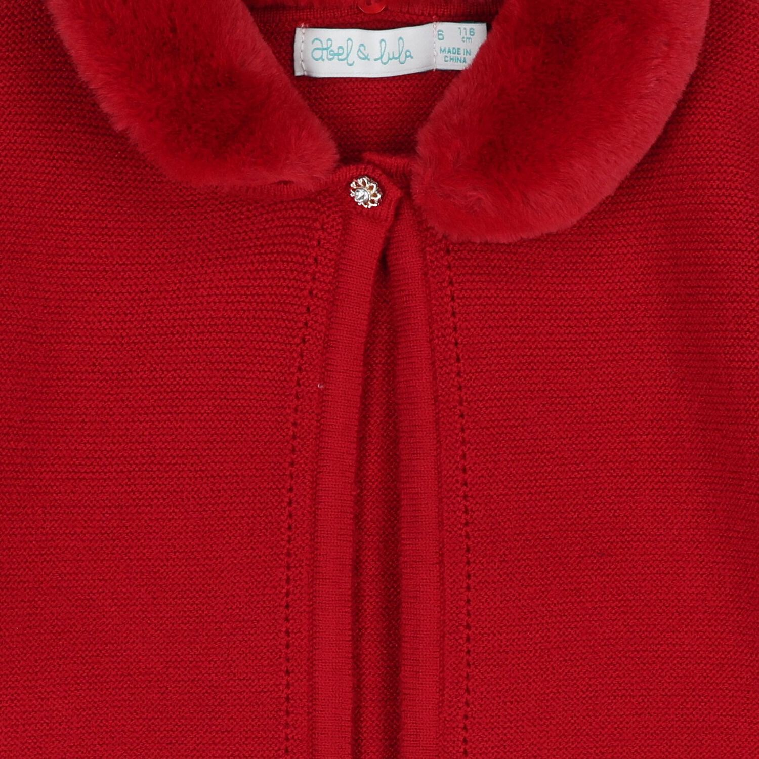 Girls Red Faux Fur Collar Cardigan, 3, hi-res