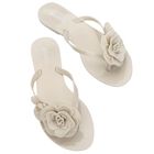 Girls Beige Logo Flower Flip Flops, 1, hi-res