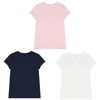 Girls Navy, Pink & White Logo T-Shirts ( 3-Pack )