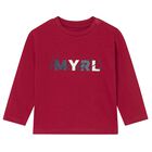Younger Boys Burgundy Logo Long Sleeve Top, 1, hi-res