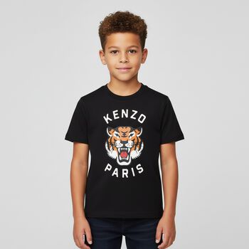Boys Black Logo Tiger T-Shirt