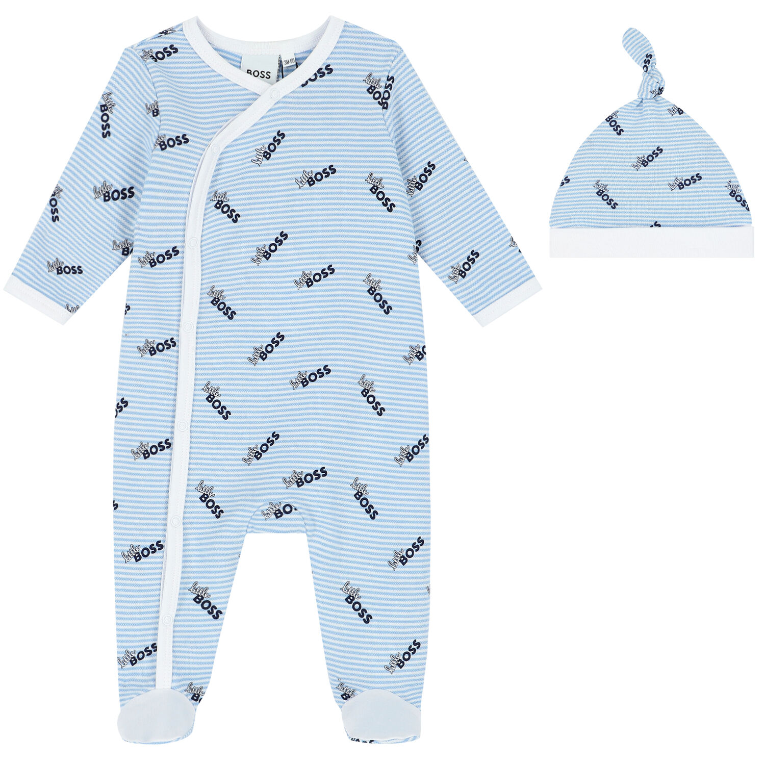 Baby Boys Blue & White Logo Babygrow & Hat Gift Set, 1, hi-res