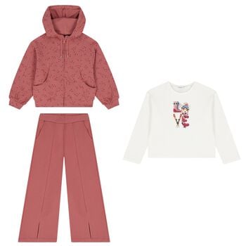 Girls White & Pink Printed Tracksuit ( 3 Piece )