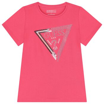 Girls Pink Embellished Logo T-Shirt