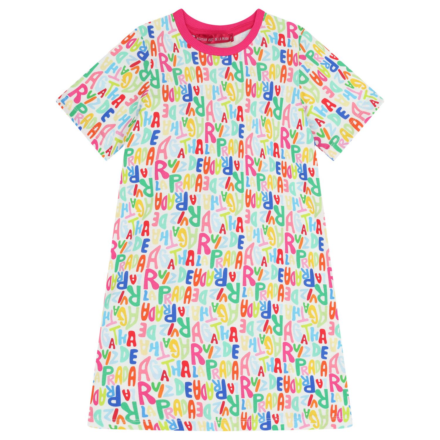 Girls White & Pink Logo T-Shirt Dress, 1, hi-res