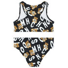 Girls Black Teddy Bear Logo Bikini, 1, hi-res