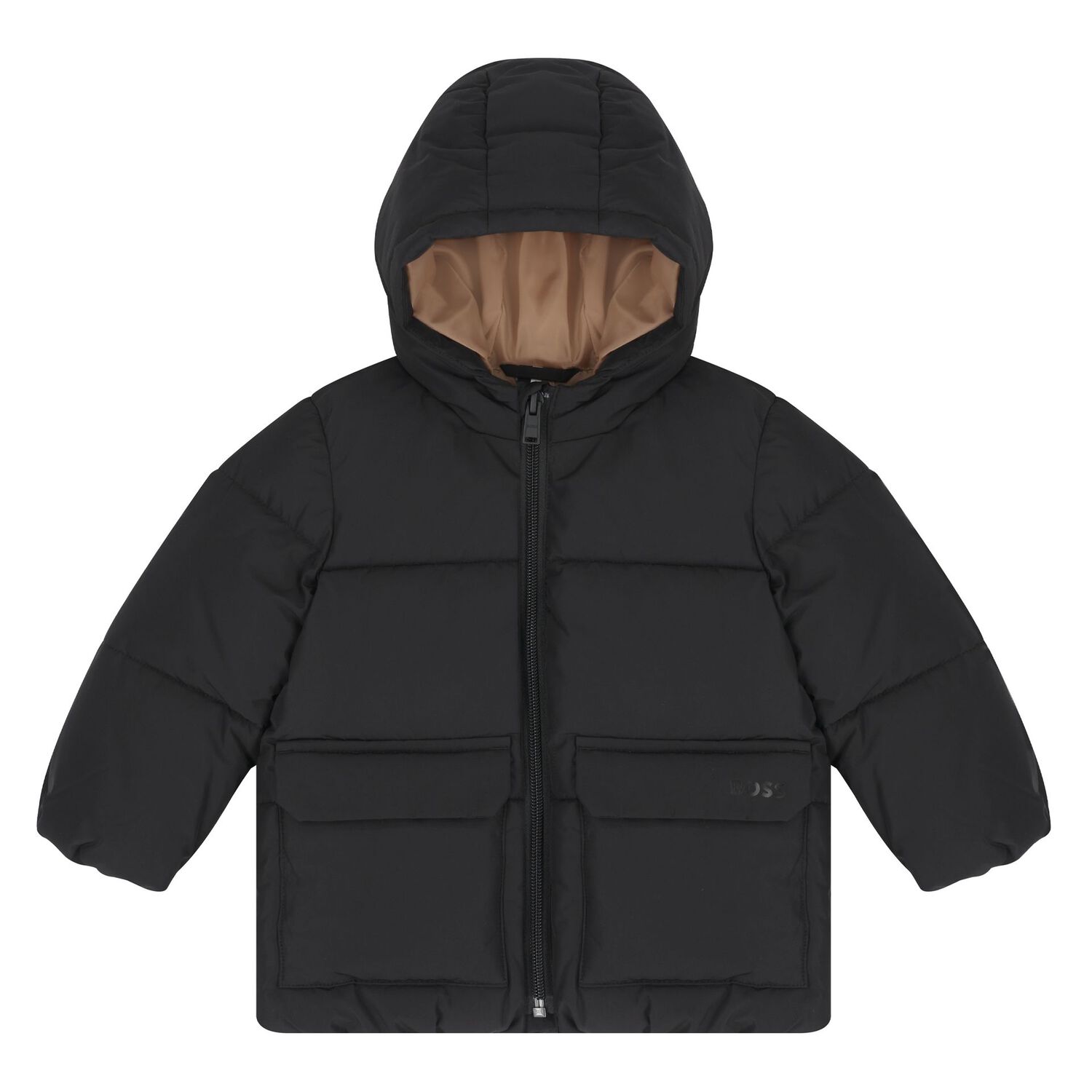 Younger Boys Black Logo Puffer Jacket, 1, hi-res