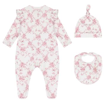 Baby Girls White & Pink Floral & Butterflies Babygrow Set
