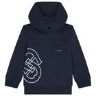 Boys Navy Blue Logo Hooded Top, 1, hi-res