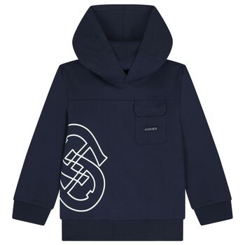 Boys Navy Blue Logo Hooded Top