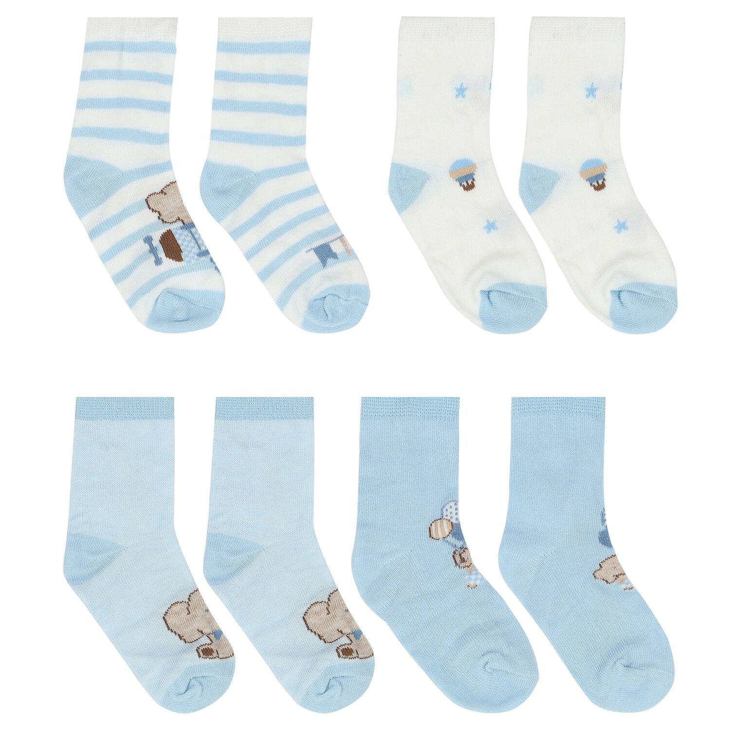 Baby Boys Blue & White Socks ( 4-Pack ), 3, hi-res
