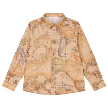 Boys Beige Geo Map Shirt